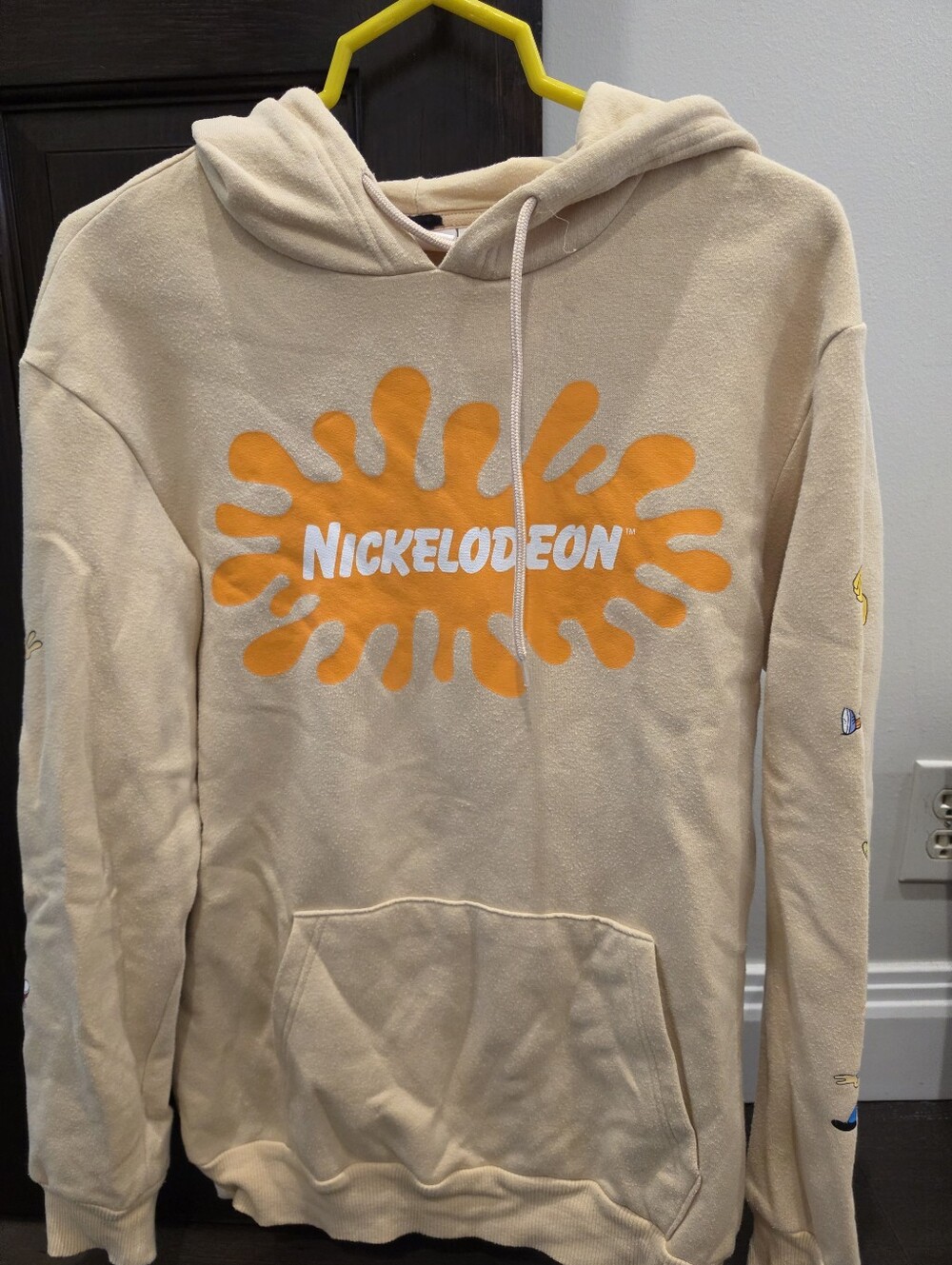 Nickelodeon Men's Cream Crewneck Hoodie with Orange Logo